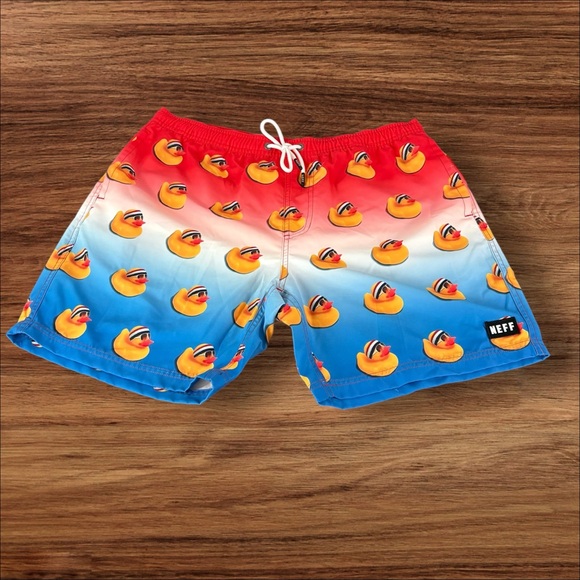 Neff Rubber Duck Headband Mens Large Swim Trunks Board Shorts Suit  NWT (232) - Picture 1 of 7